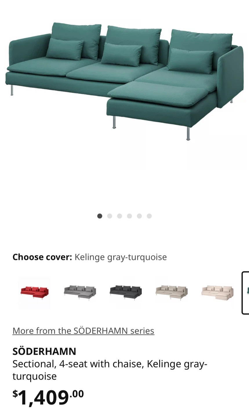IKEA SÖDERHAMN Sectional Sofa - Kelinge Gray-Turquoise - photo 3