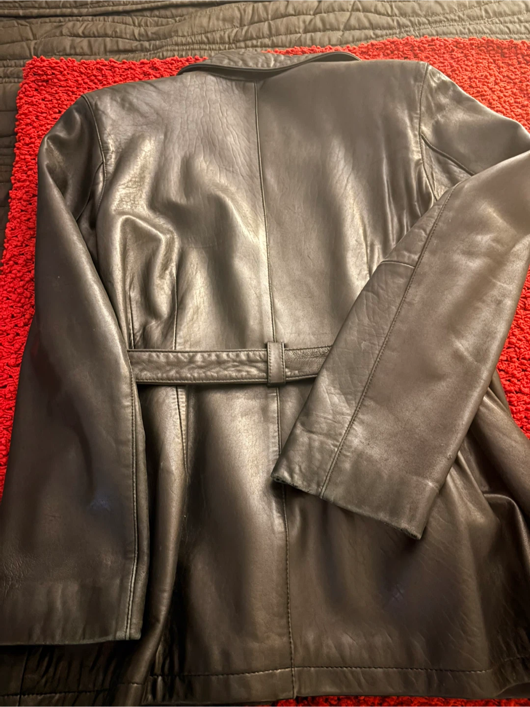 Kasper Black Leather Belted Jacket - Size L - photo 2