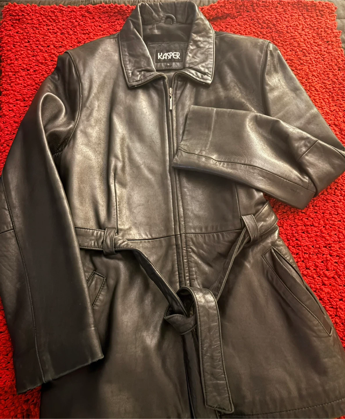 Kasper Black Leather Belted Jacket - Size L - photo 4