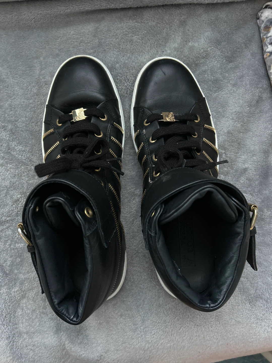 Versace Leather High Top Sneakers Black/Gold - photo 2