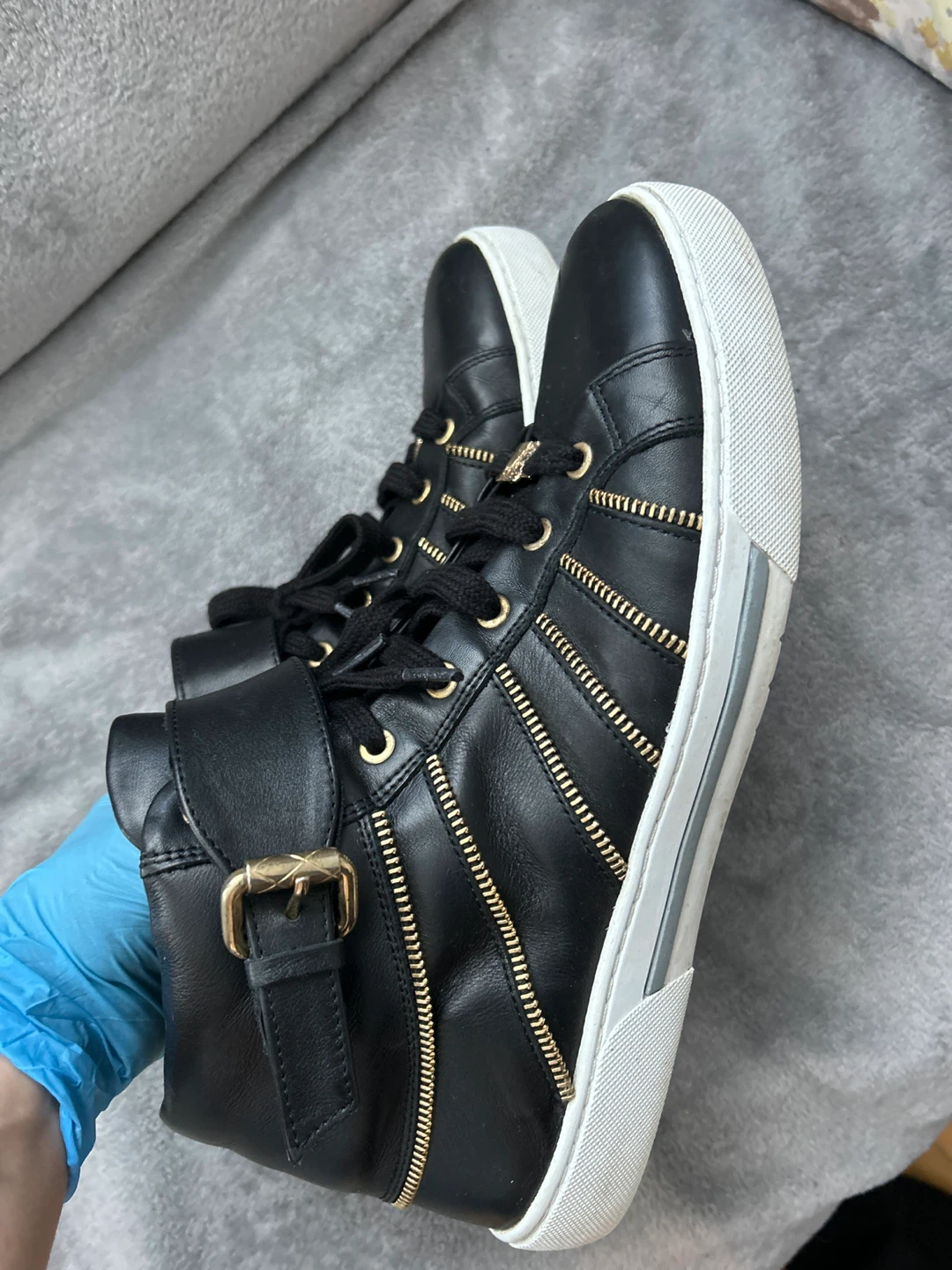 Versace Leather High Top Sneakers Black/Gold - photo 4