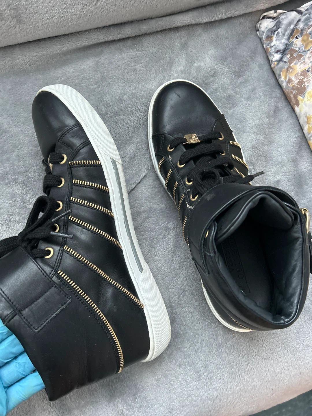 Versace Leather High Top Sneakers Black/Gold - photo 3