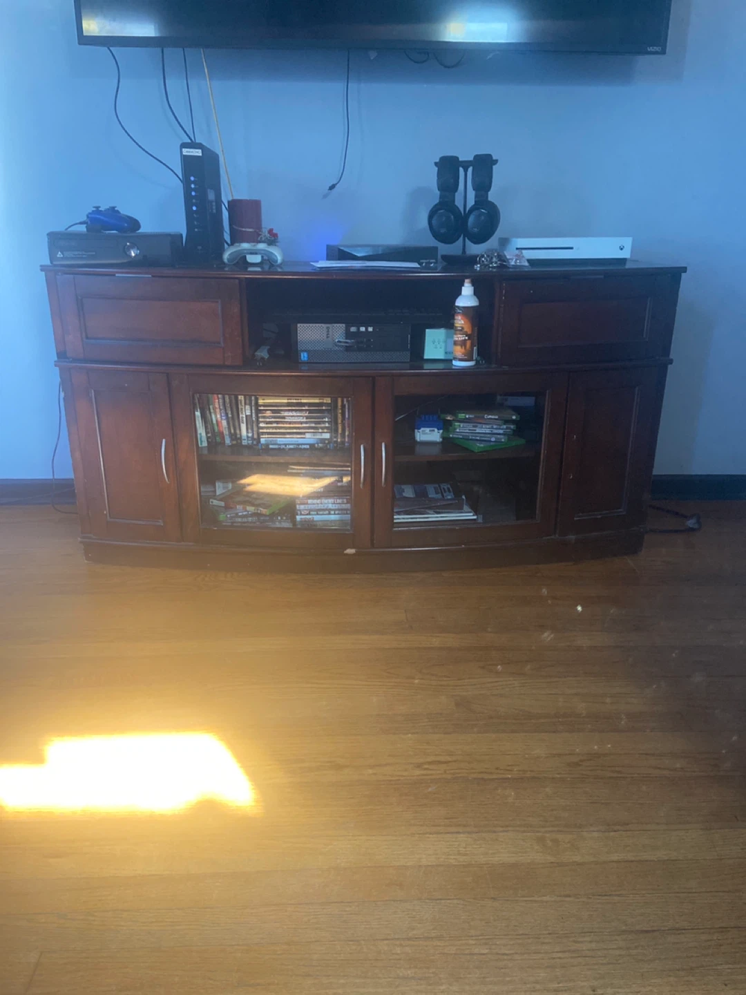Wooden Media Console with Glass Doors