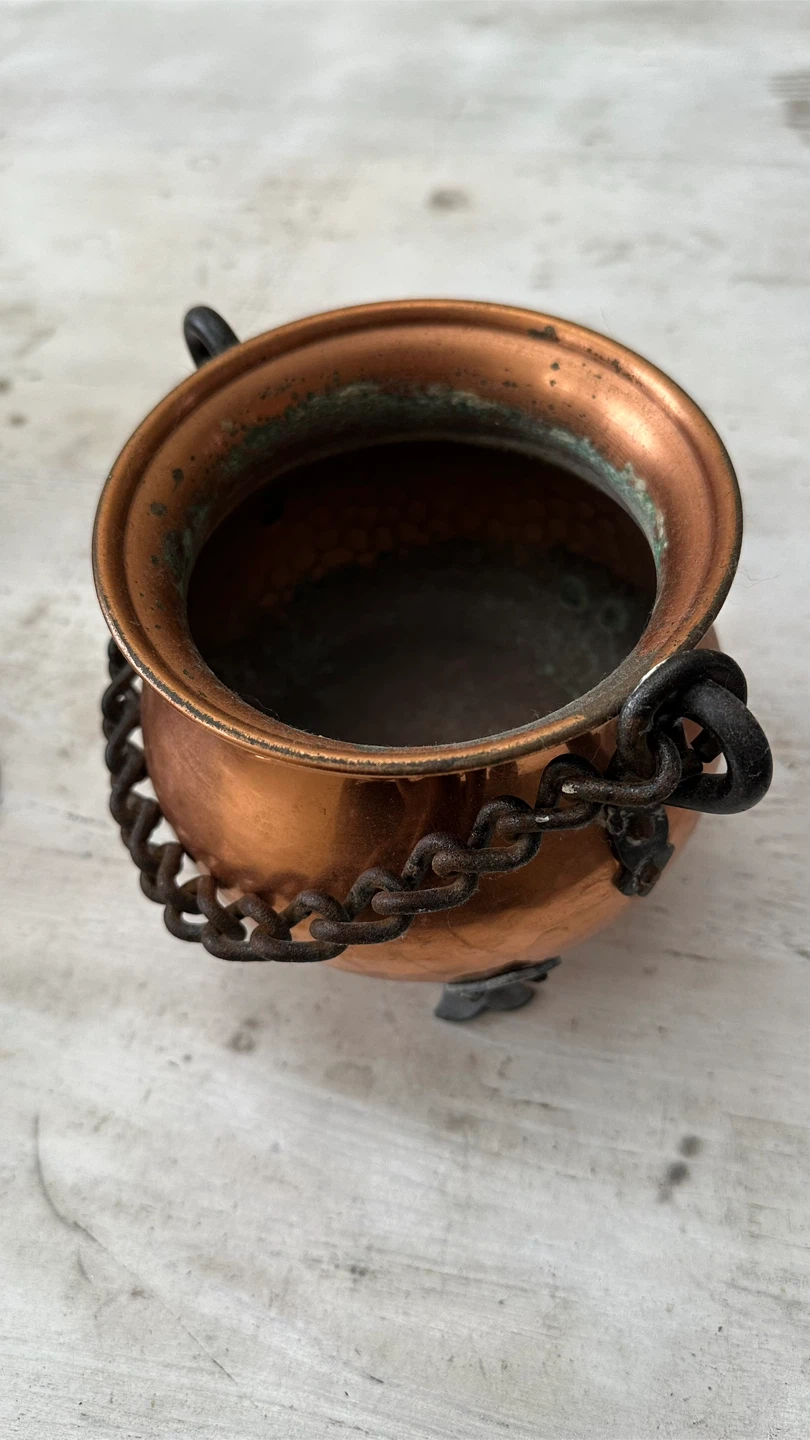 Vintage Copper Cauldron with Chain and Stand - photo 2