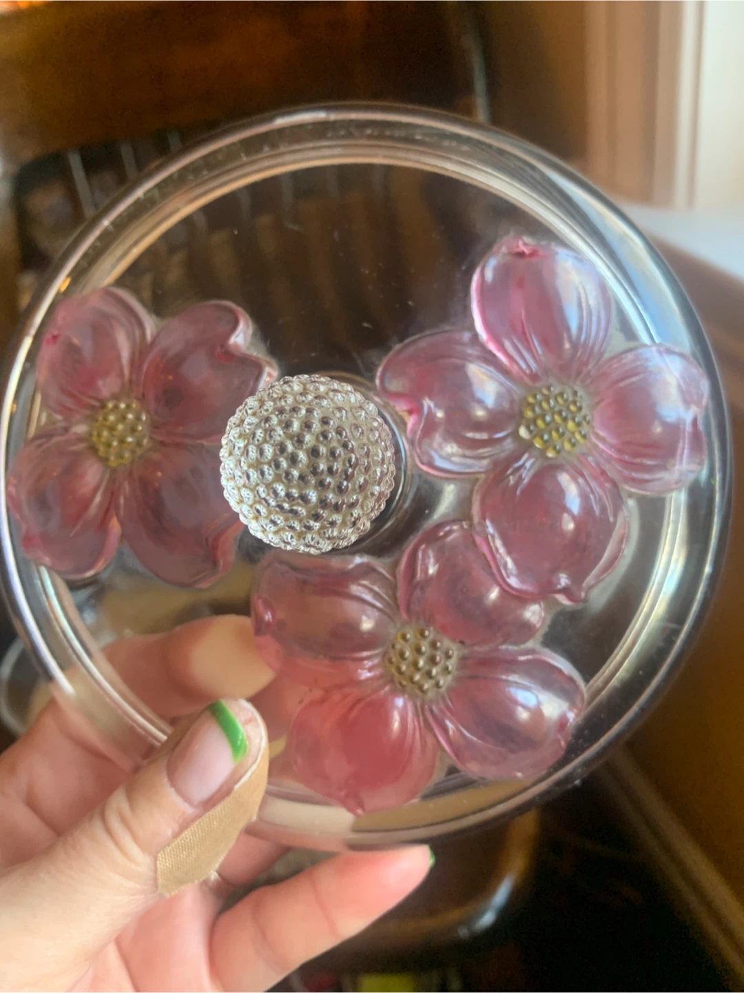 Vintage Glass Candy Dish with Pink Dogwood Blossoms - photo 4