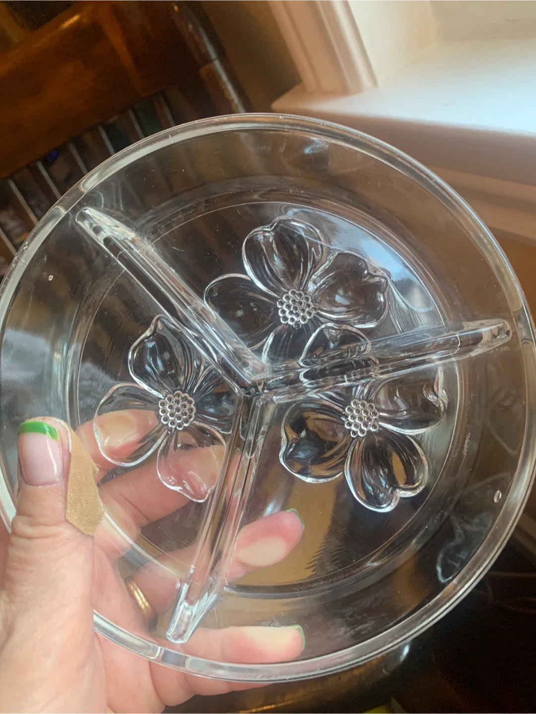 Vintage Glass Candy Dish with Pink Dogwood Blossoms - photo 3