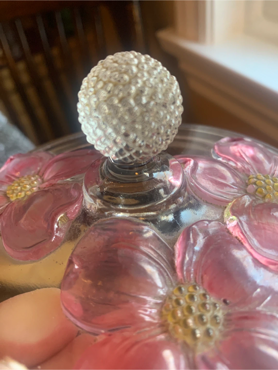 Vintage Glass Candy Dish with Pink Dogwood Blossoms - photo 5