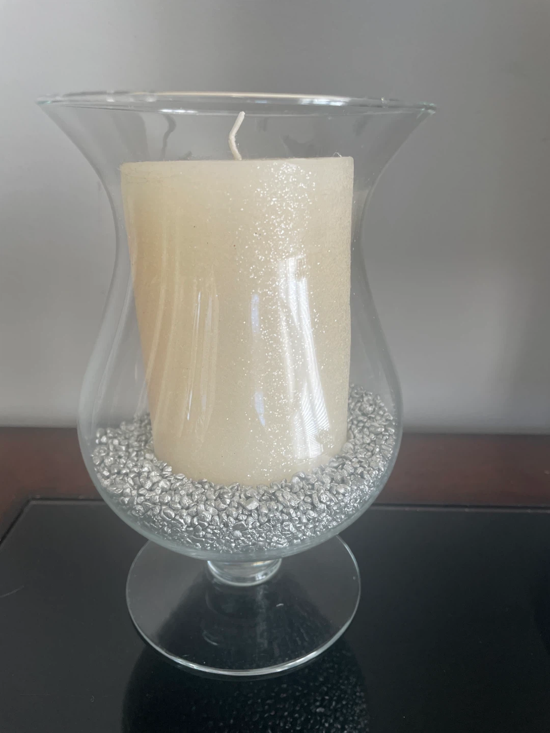 Glass Candle Holder with Candle & Silver Stones - photo 2