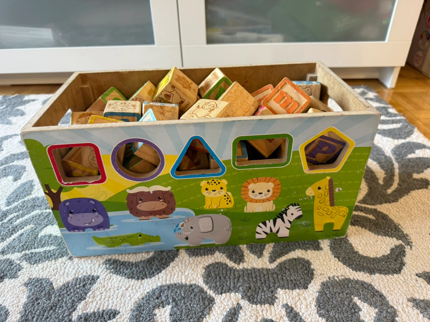 Wooden Alphabet and Animal Blocks with Shape Sorter Box