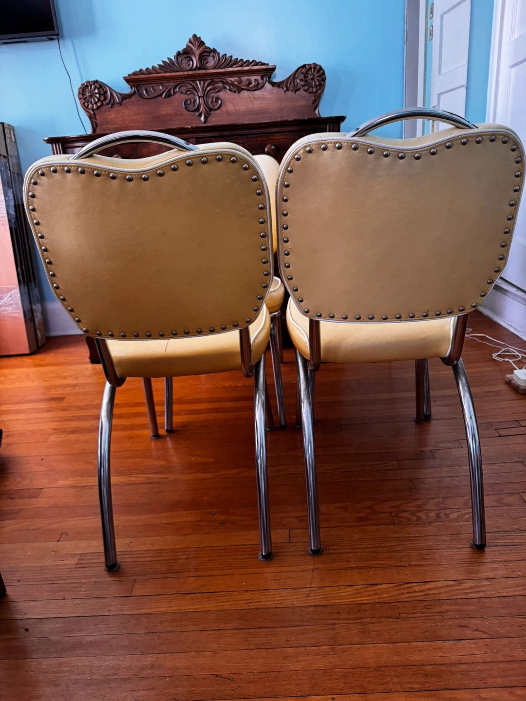 Set of 4 Vintage Yellow Vinyl Chairs - photo 2
