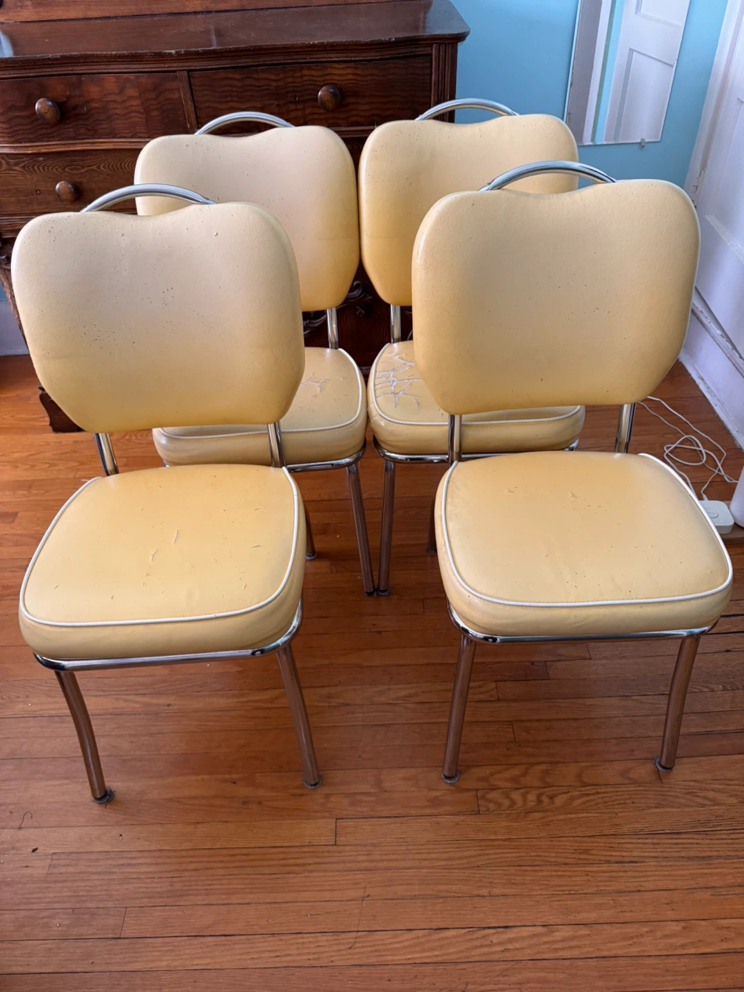 Set of 4 Vintage Yellow Vinyl Chairs