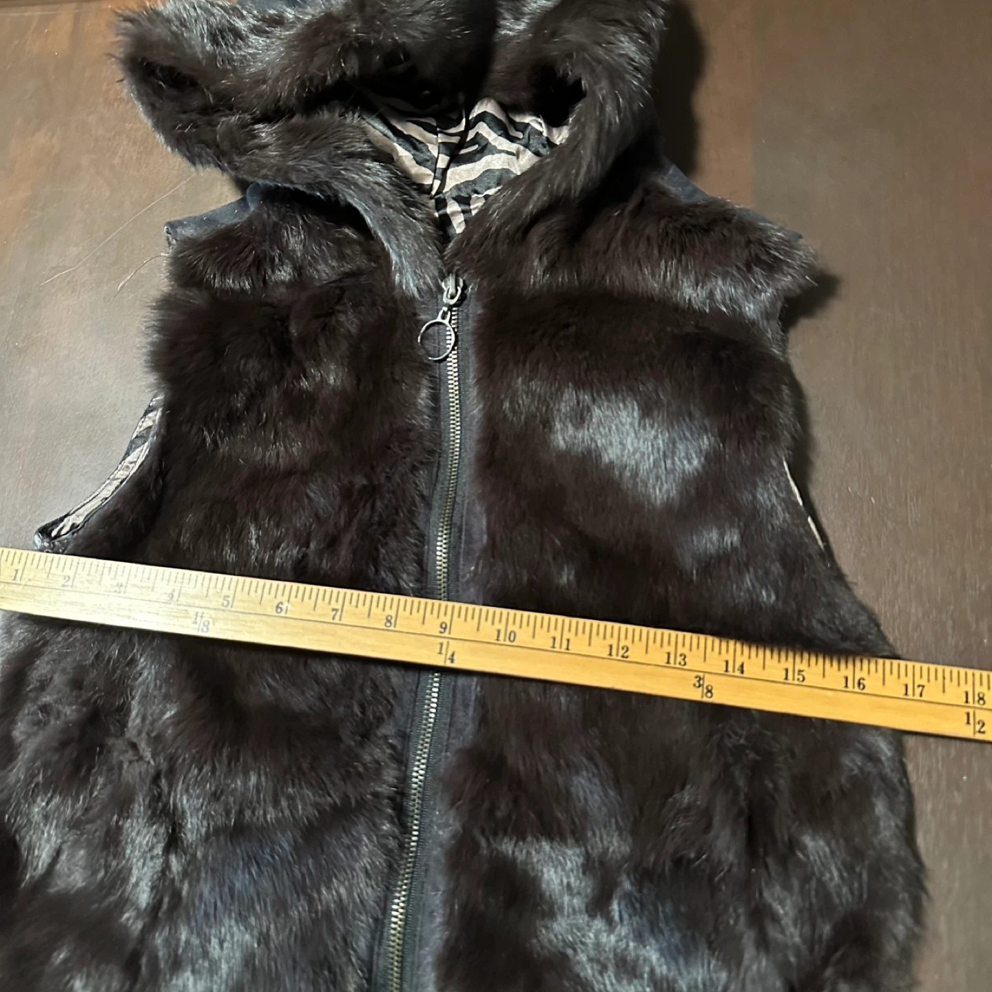 Women's Black Faux Suede Hooded Vest with Rabbit Fur Trim - photo 4