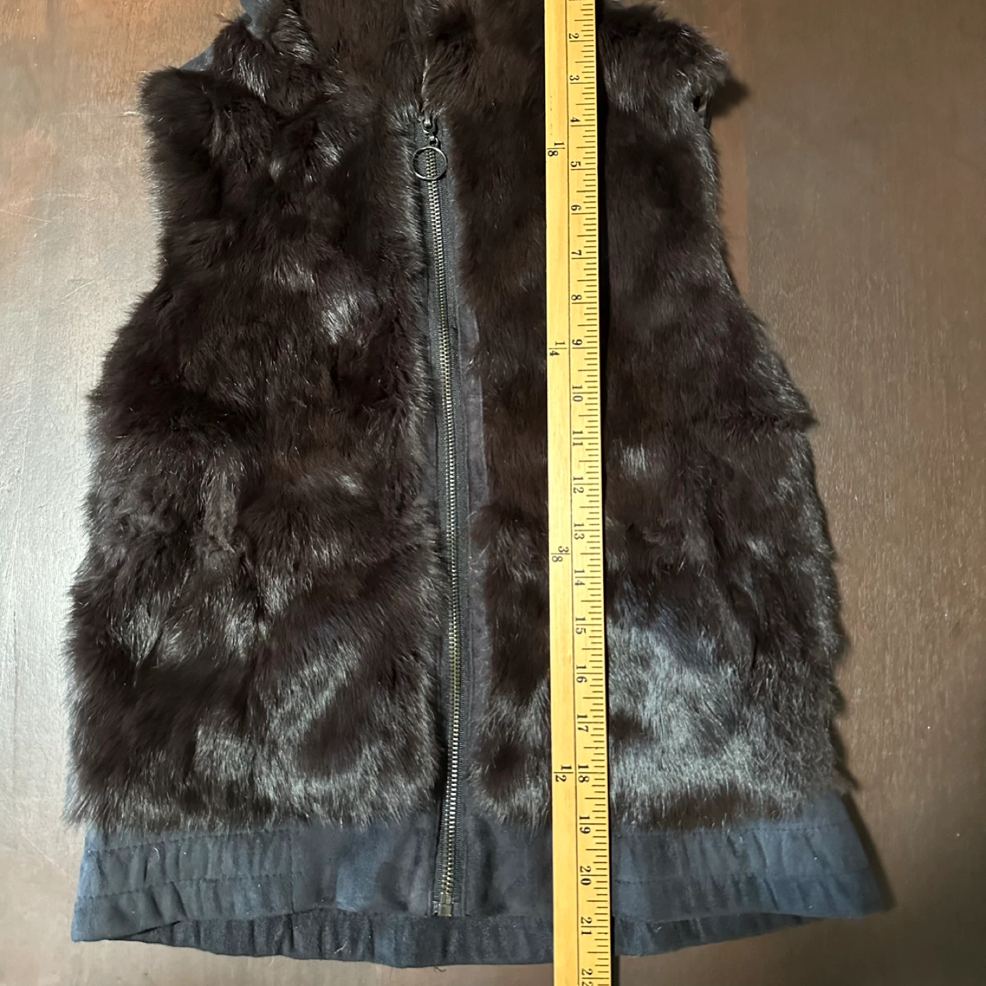 Women's Black Faux Suede Hooded Vest with Rabbit Fur Trim - photo 5