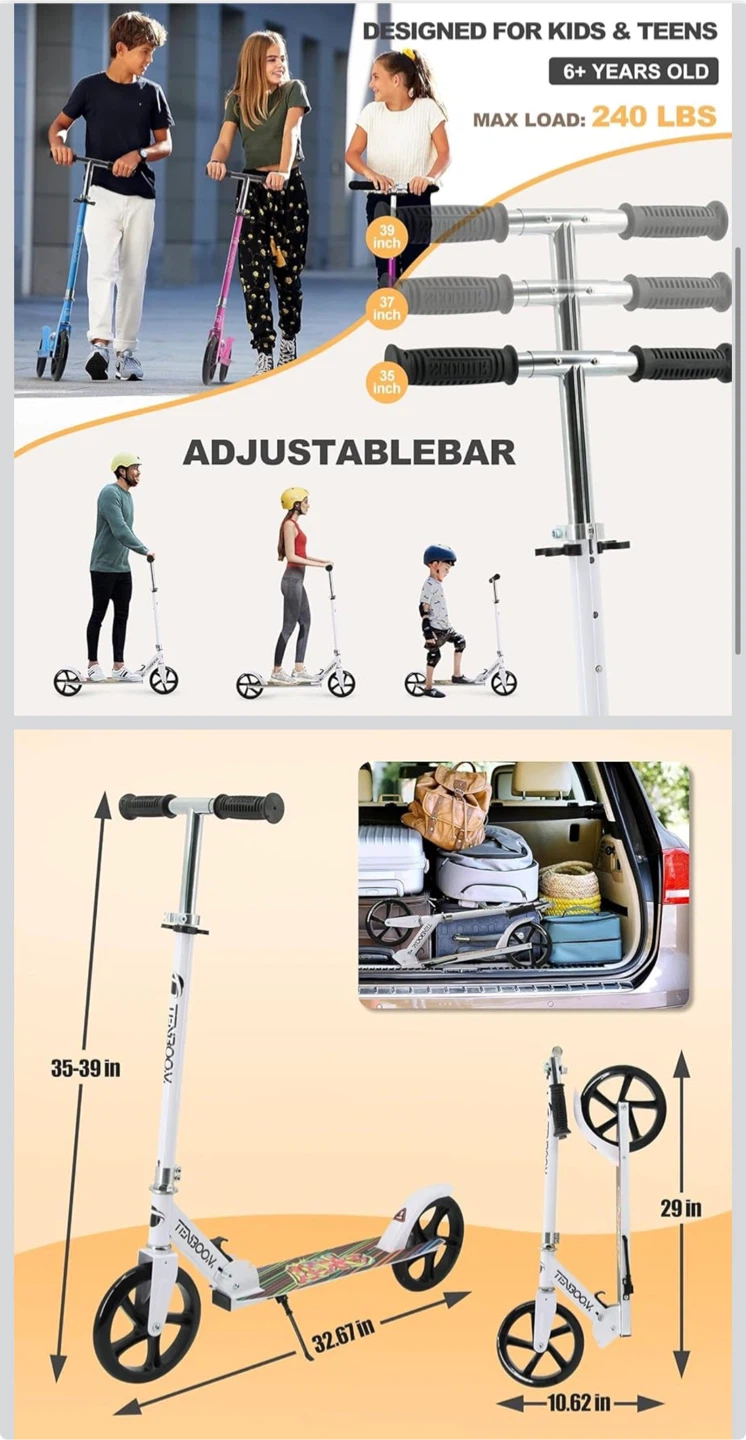 Adjustable Folding Scooter - White - photo 2