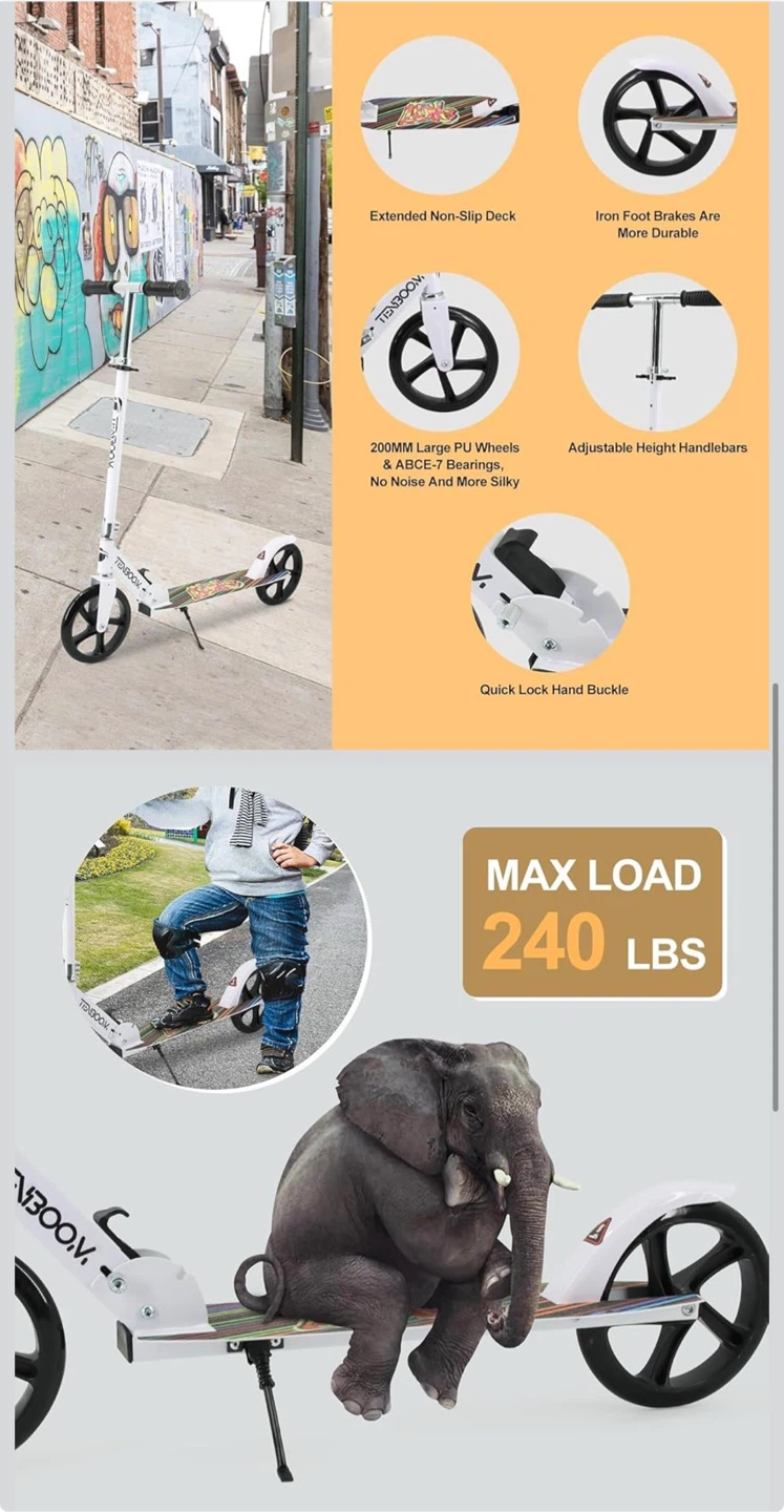 Adjustable Folding Scooter - White - photo 3