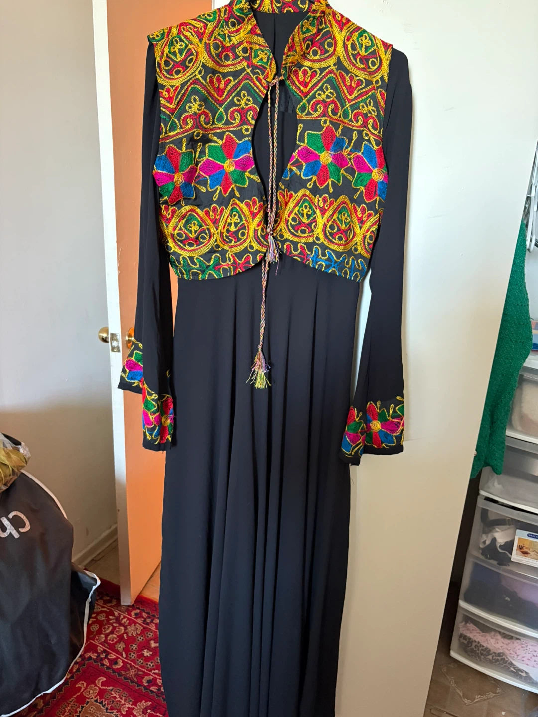 Black dress with vibrant embroidered vest and cuffs - photo 5