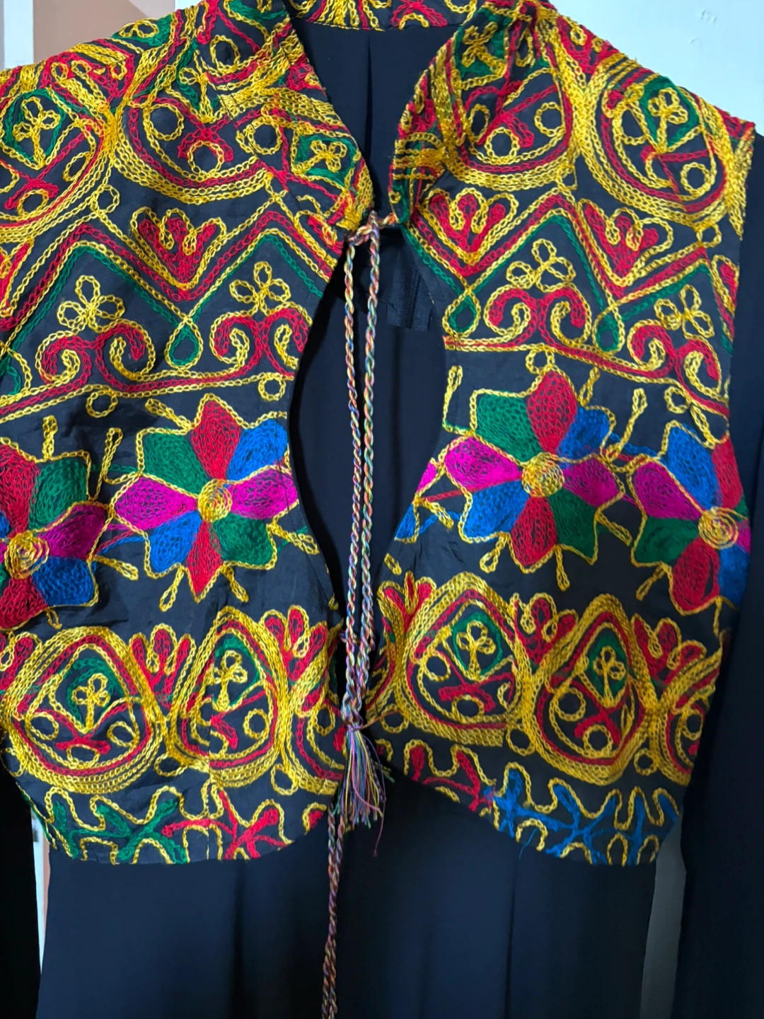 Black dress with vibrant embroidered vest and cuffs - photo 3