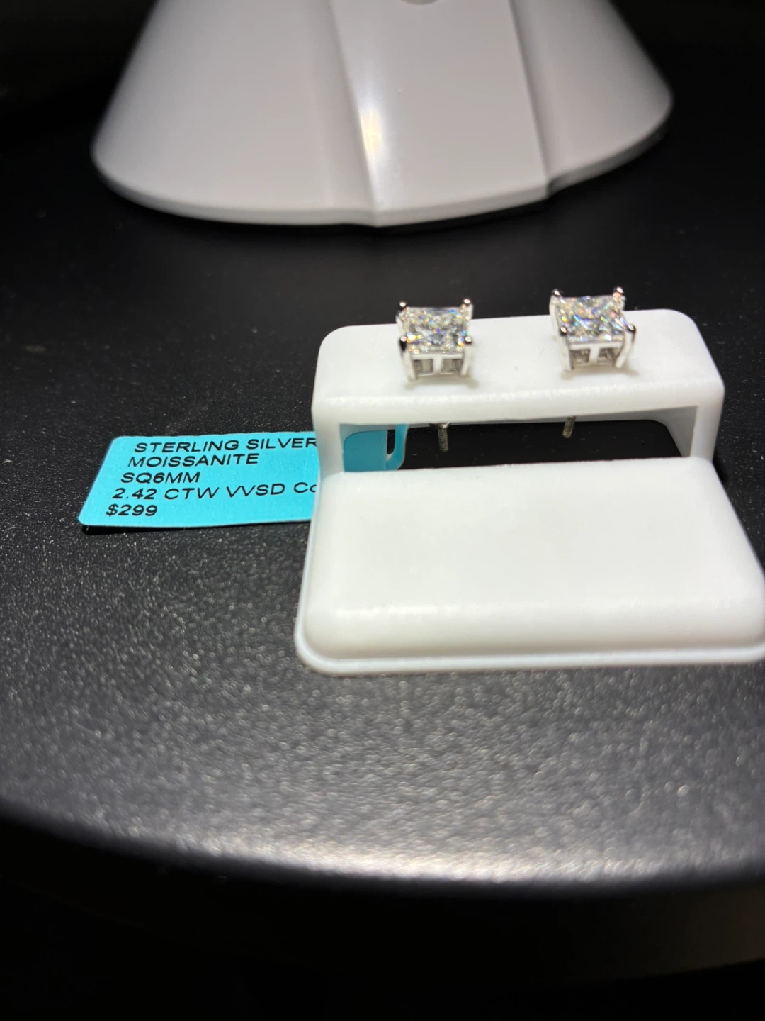 Princess Cut Moissanite Stud Earrings in Sterling Silver - photo 2