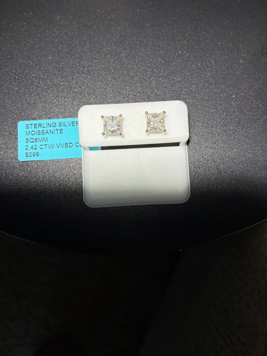 Princess Cut Moissanite Stud Earrings in Sterling Silver - photo 3