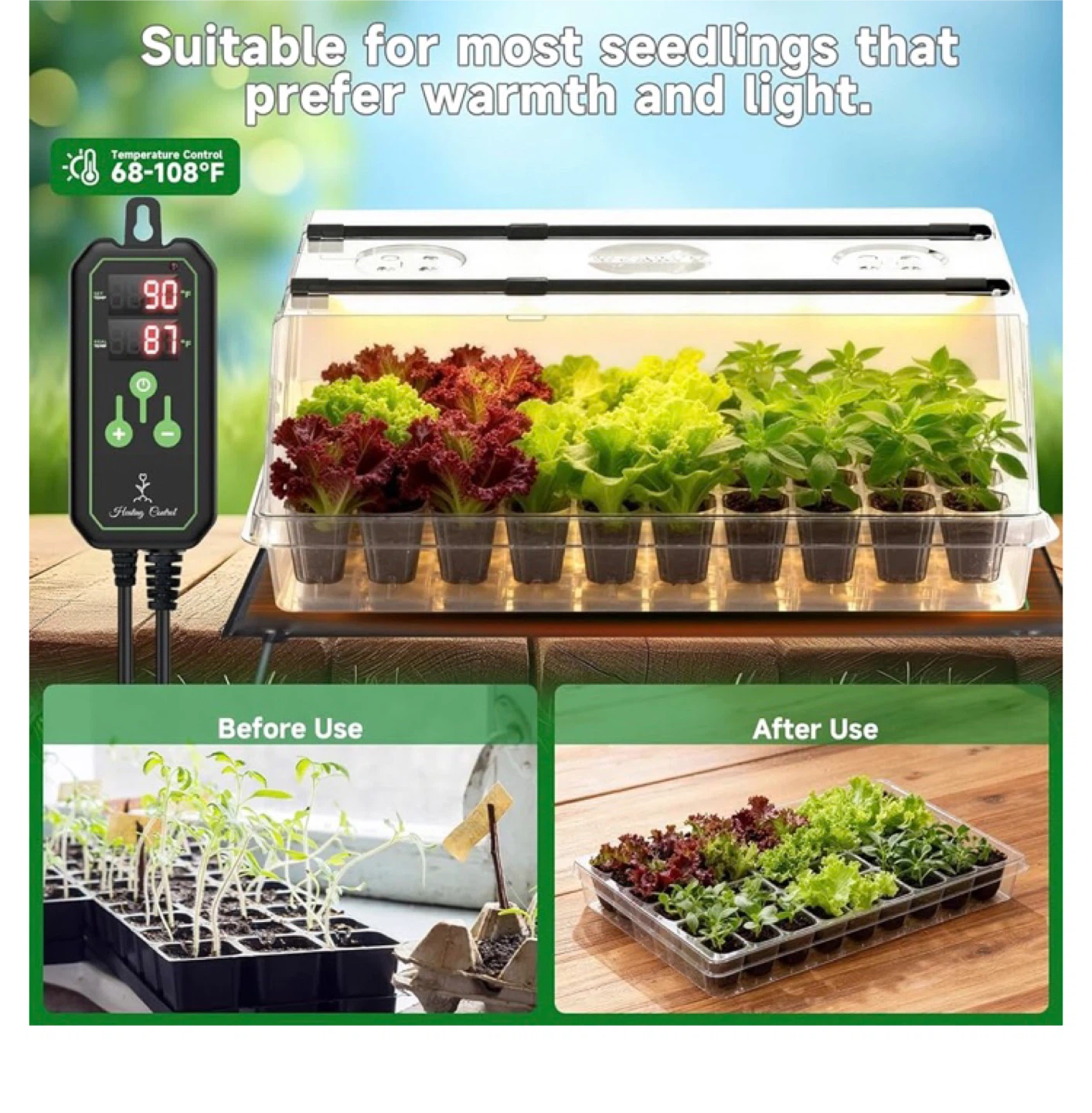 🧡Seed Starter Tray Kit with Grow Light & Thermostat