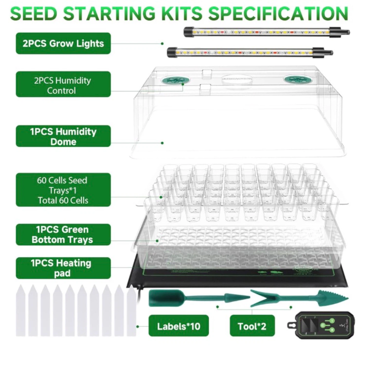 🧡Seed Starter Tray Kit with Grow Light & Thermostat - photo 2