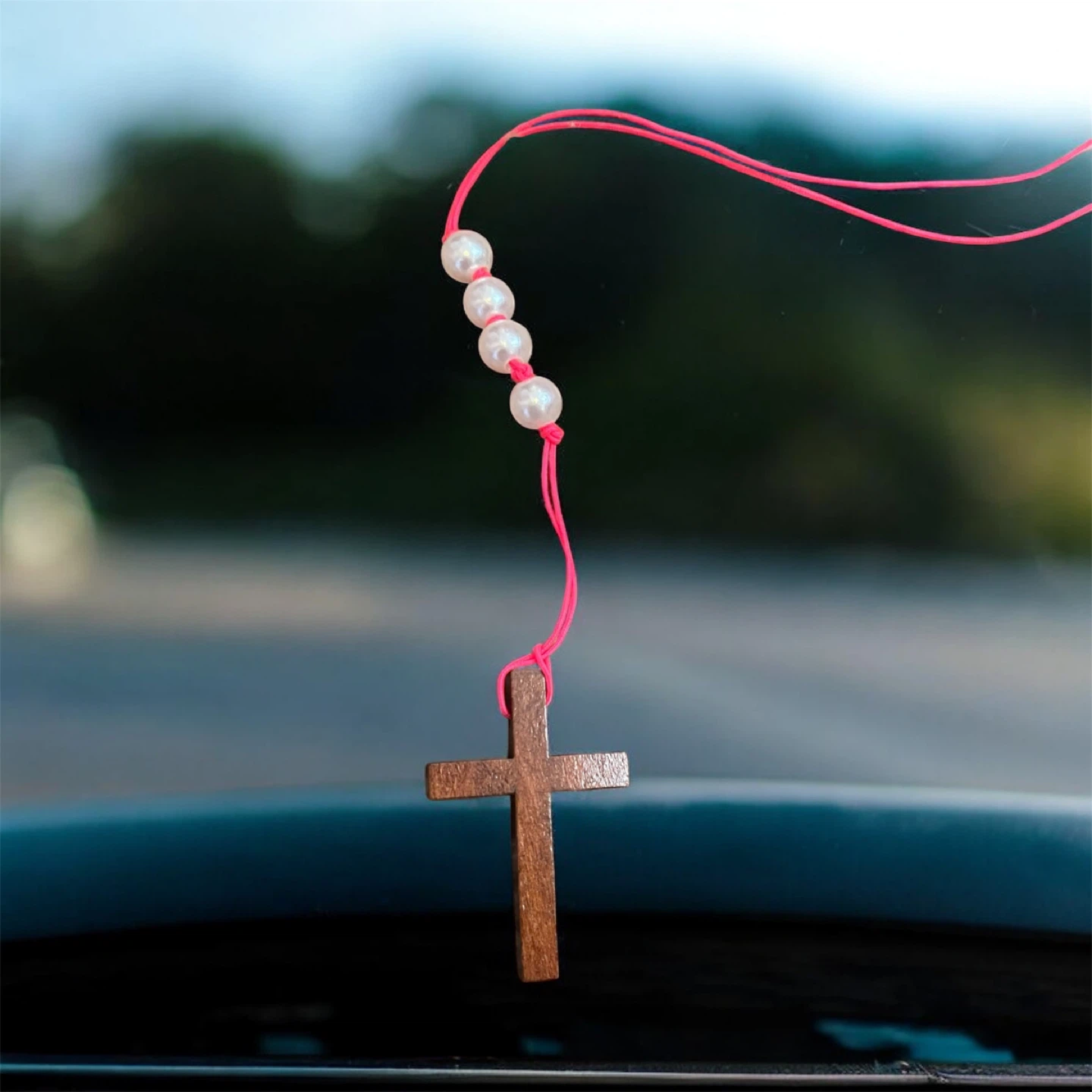 🧡Wooden Cross Car Rearview Mirror Charm - photo 5
