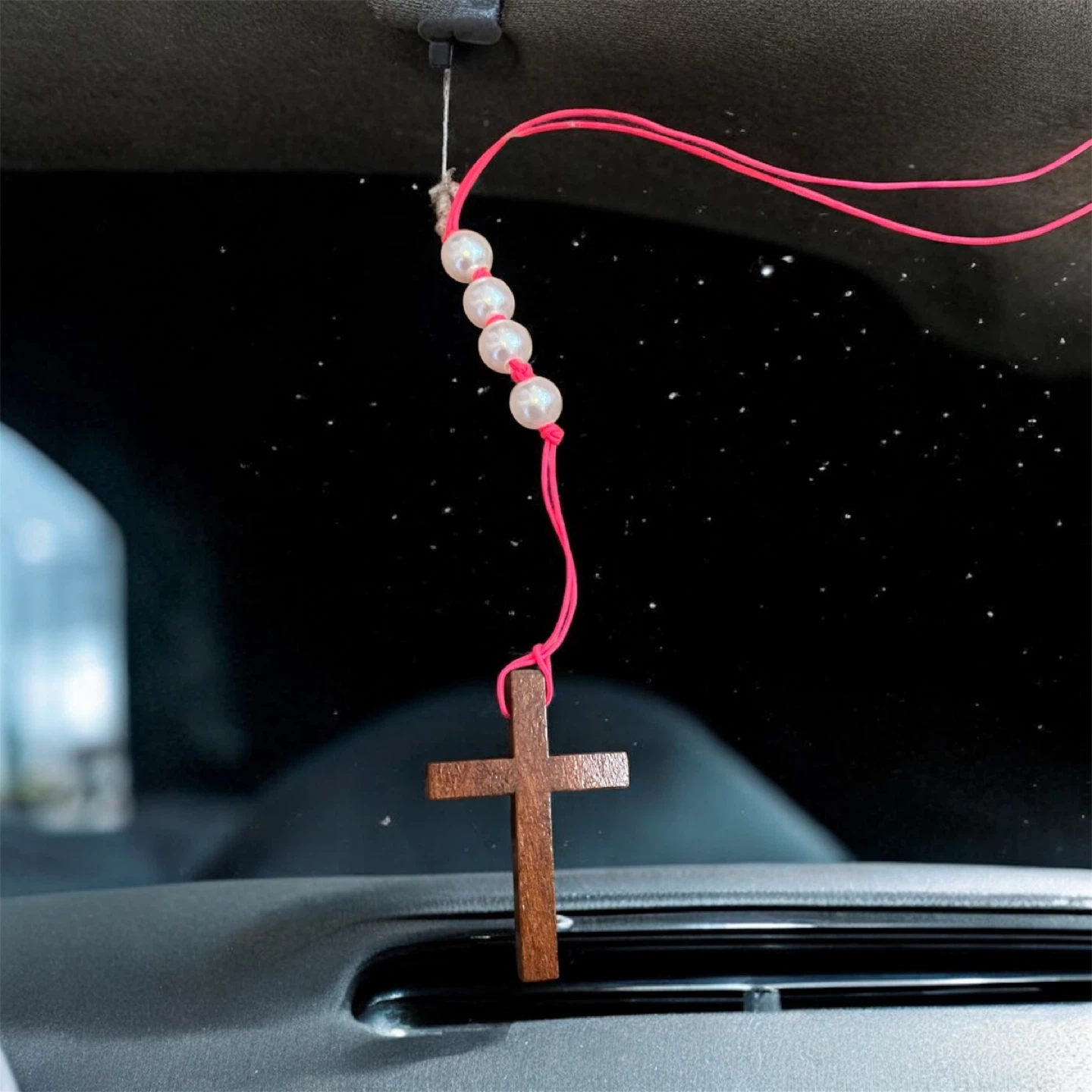 🧡Wooden Cross Car Rearview Mirror Charm - photo 3