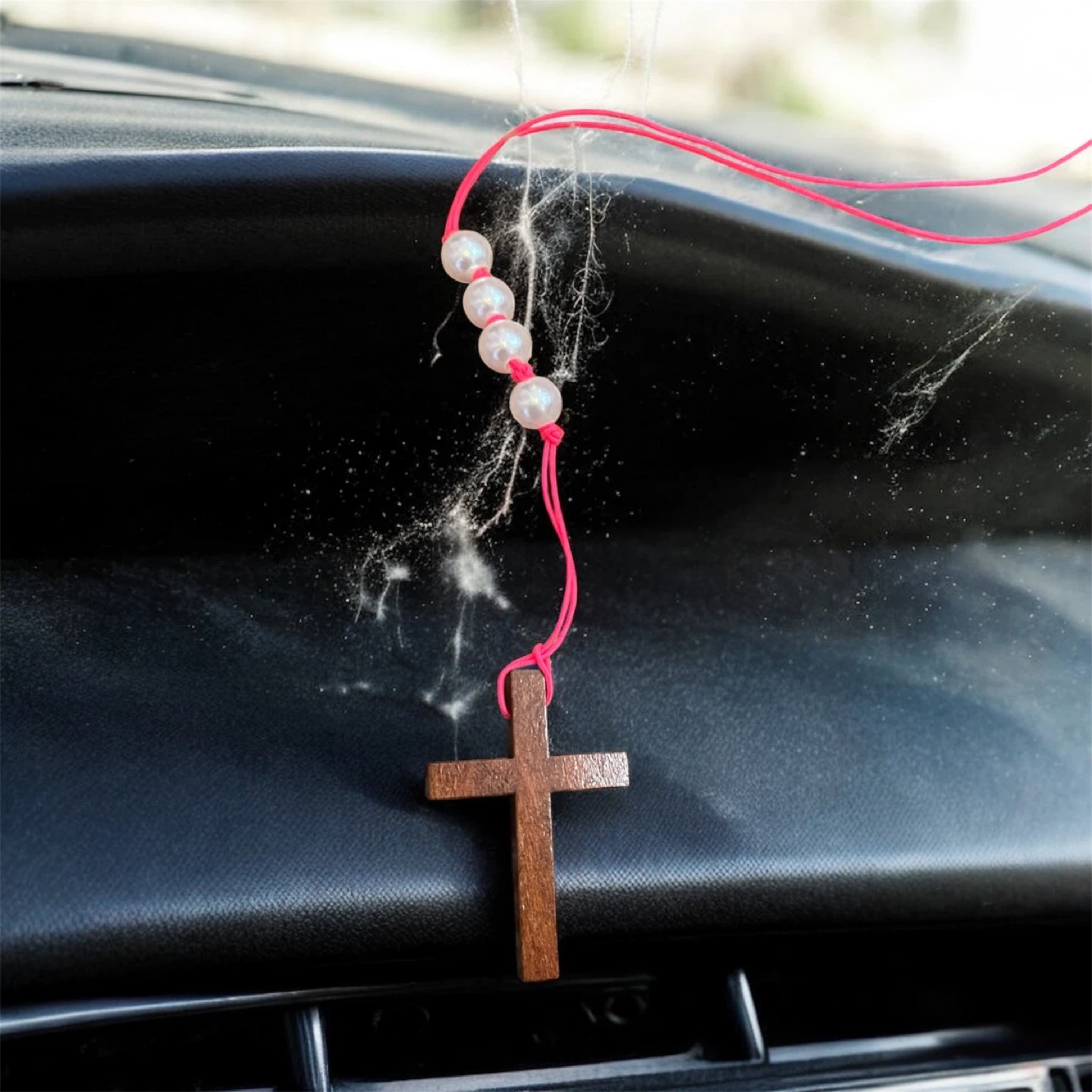 🧡Wooden Cross Car Rearview Mirror Charm - photo 4