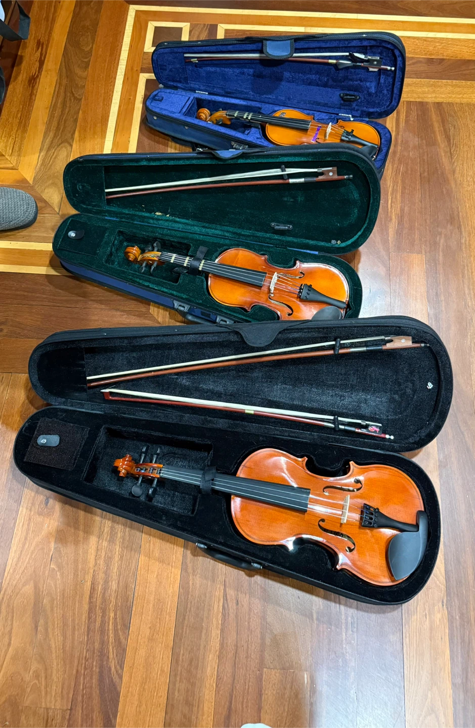 Set of 3 Violins with Cases and Bows