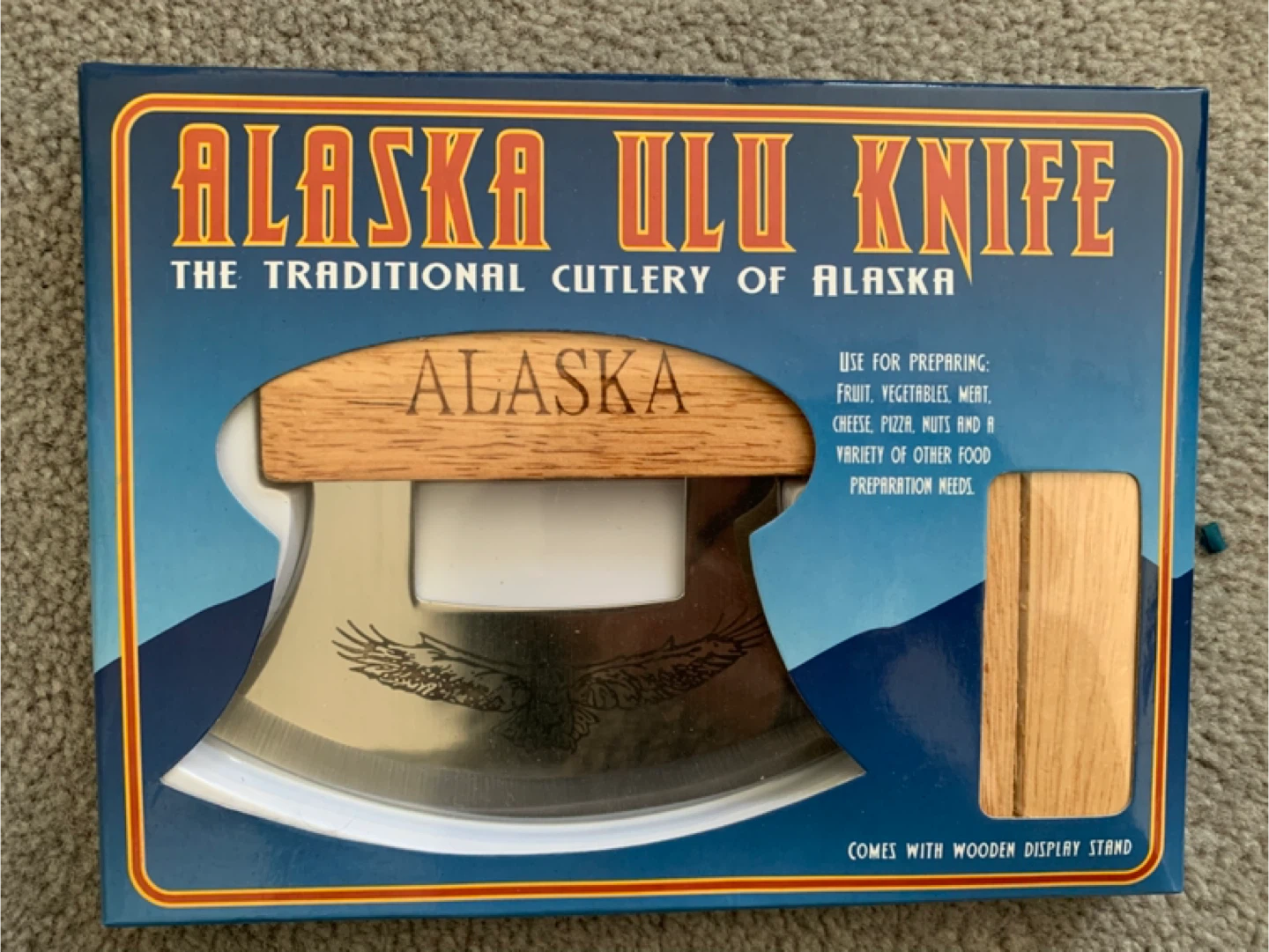 Alaska Ulu Knife with Wooden Display Stand