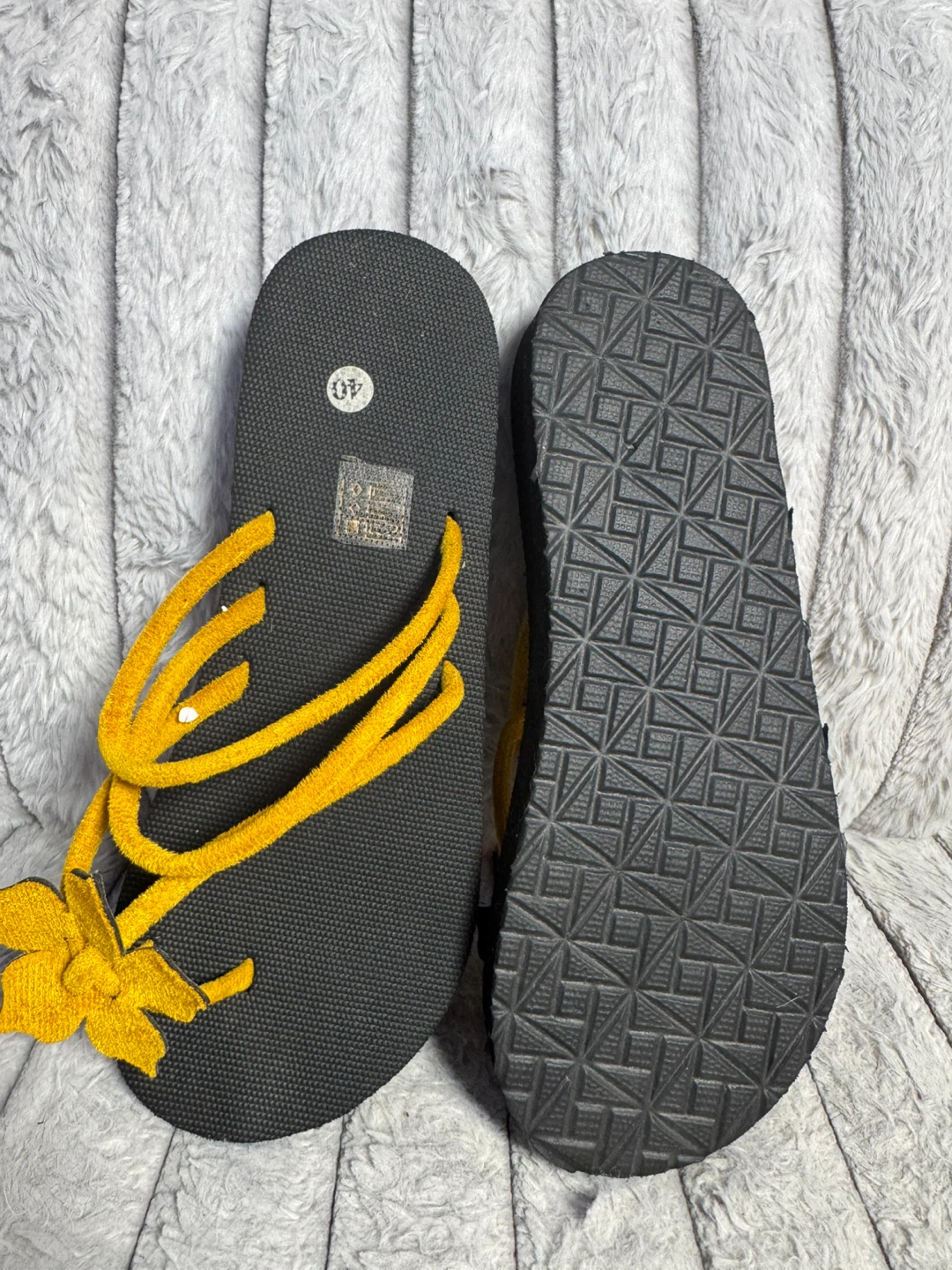 Black Flip Flops with Yellow Flower Straps - Size 40 - photo 3