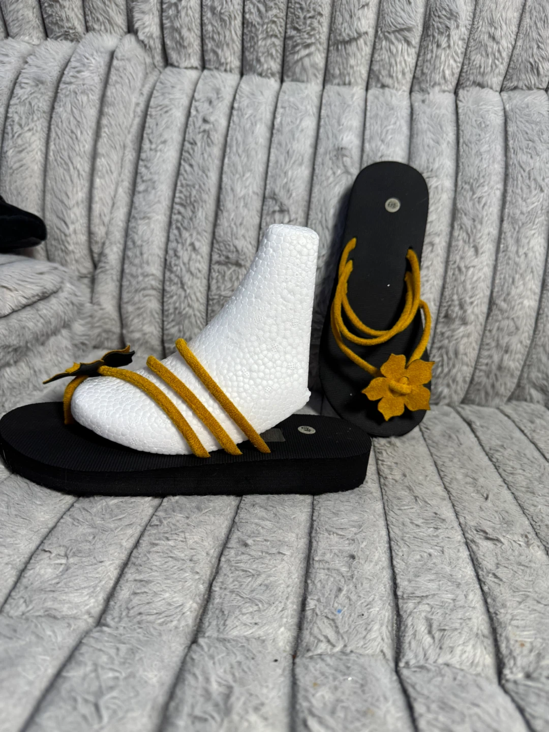 Black Flip Flops with Yellow Flower Straps - Size 40 - photo 4