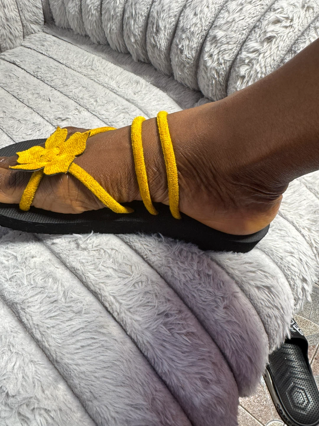 Black Flip Flops with Yellow Flower Straps - Size 40 - photo 2