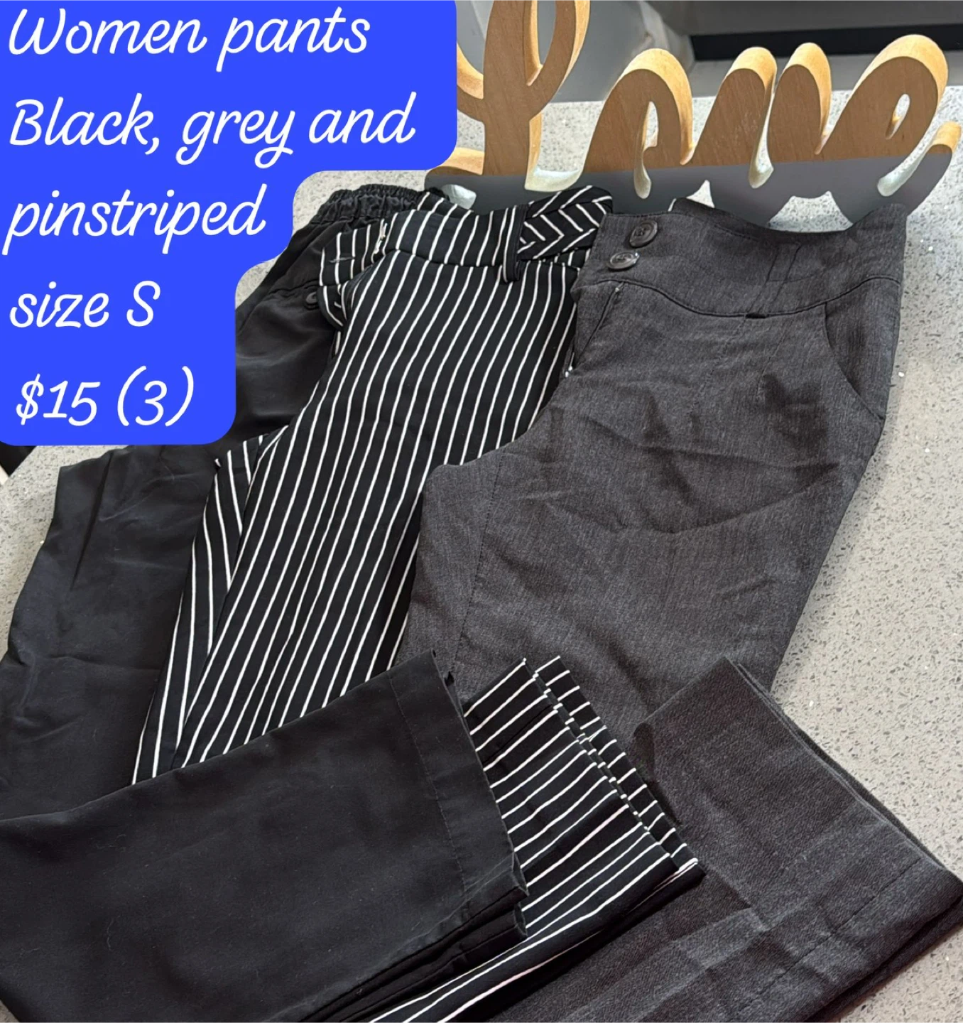 Women's Pants - Black, Grey, Pinstriped, Size S