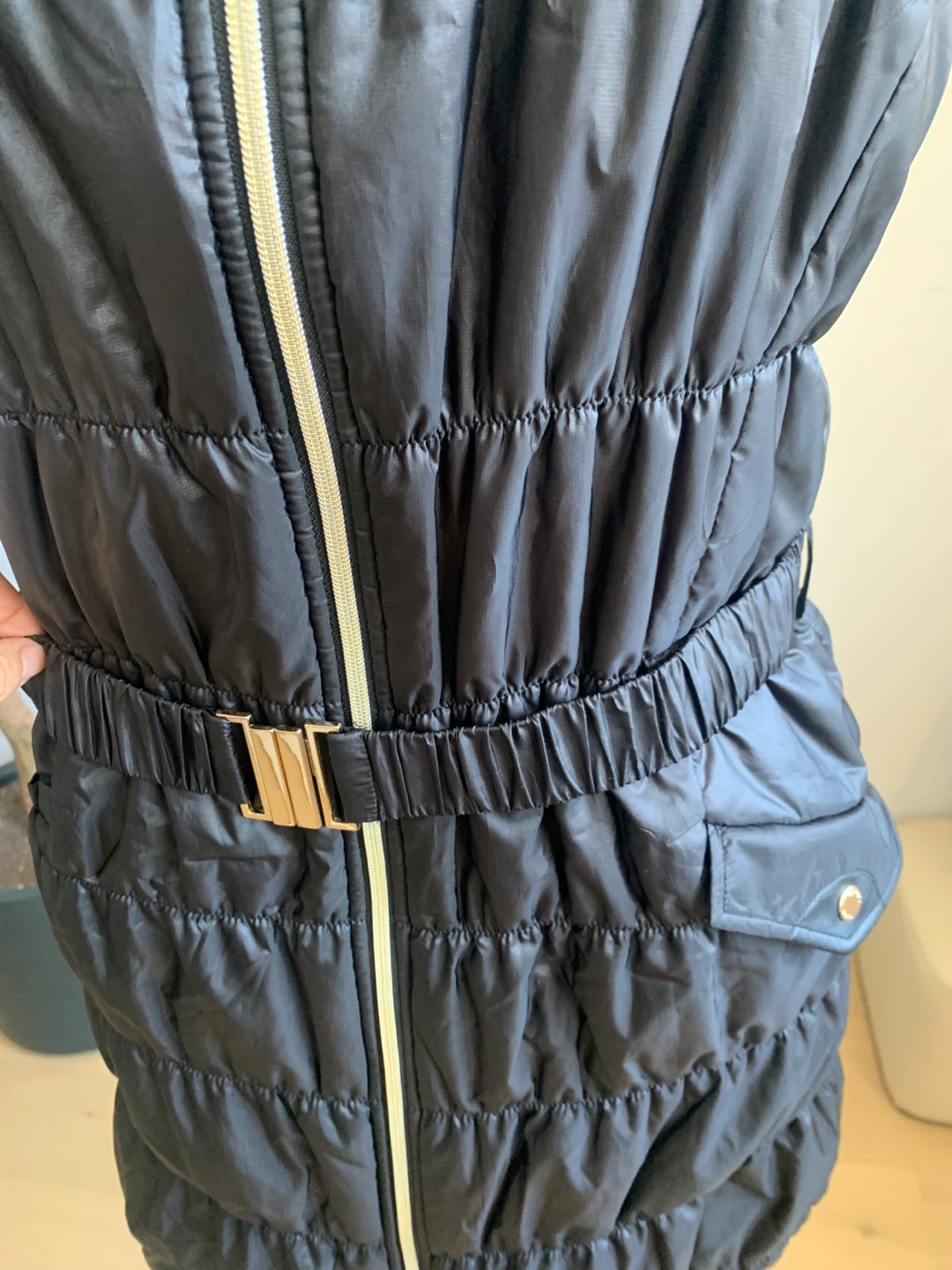 Korean Long Black Puffer Vest Faux Fur Belt - photo 4