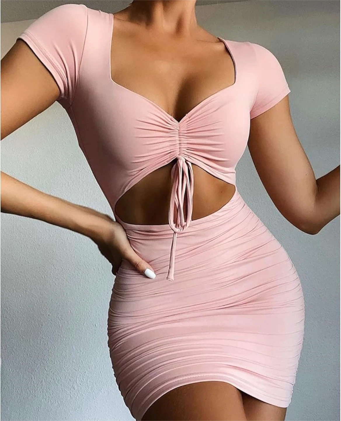 Pink Ruched Cut-Out Bodycon Dress