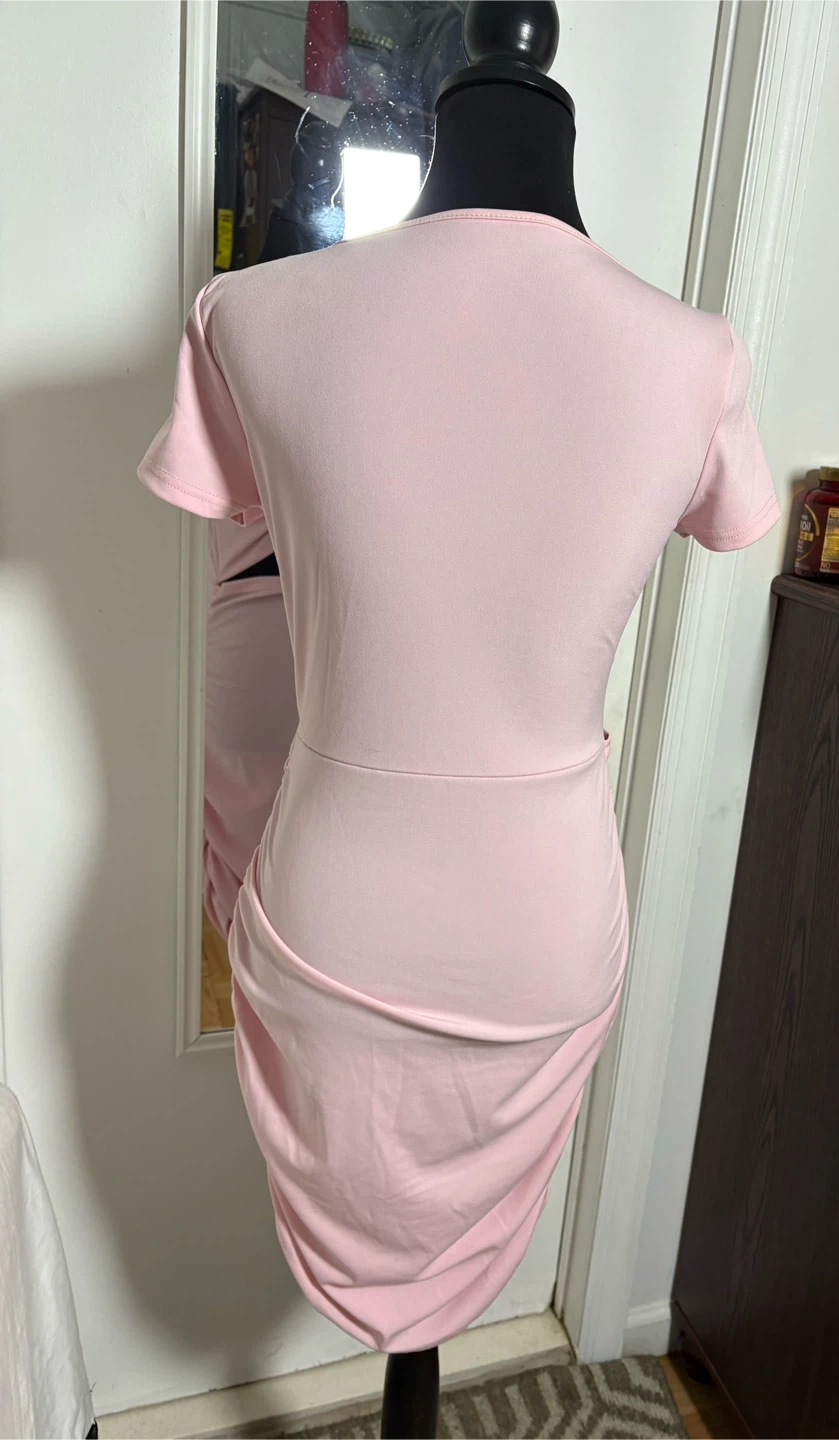 Pink Ruched Cut-Out Bodycon Dress - photo 4