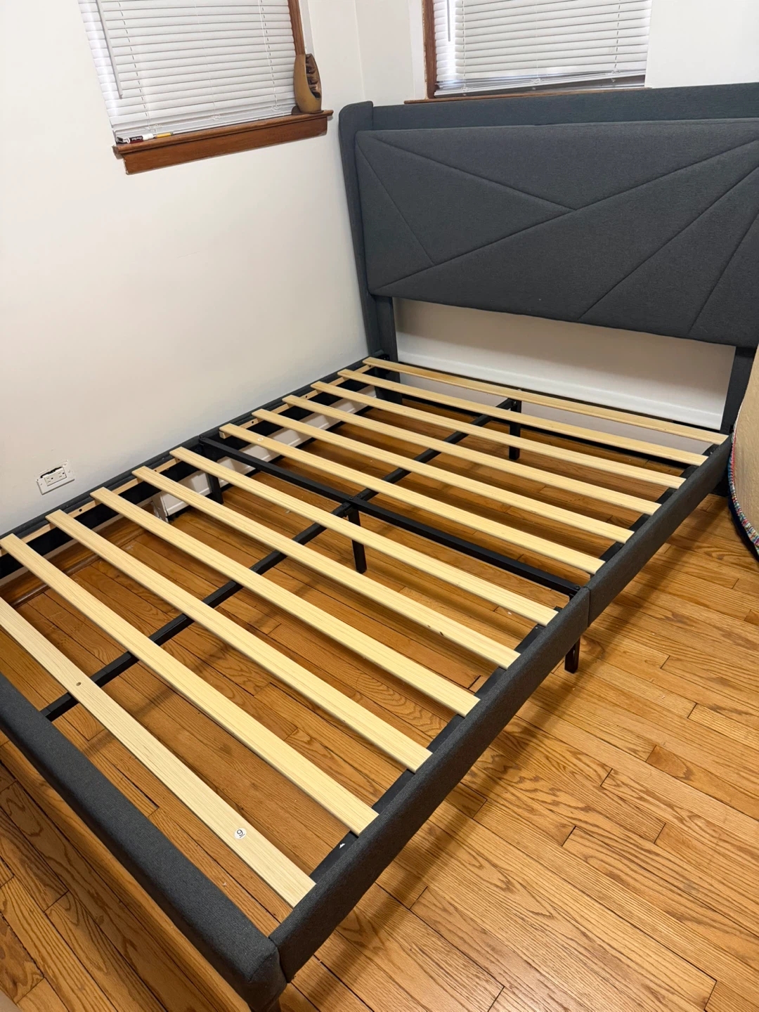 Dark Gray Upholstered Queen Bed Frame with Headboard