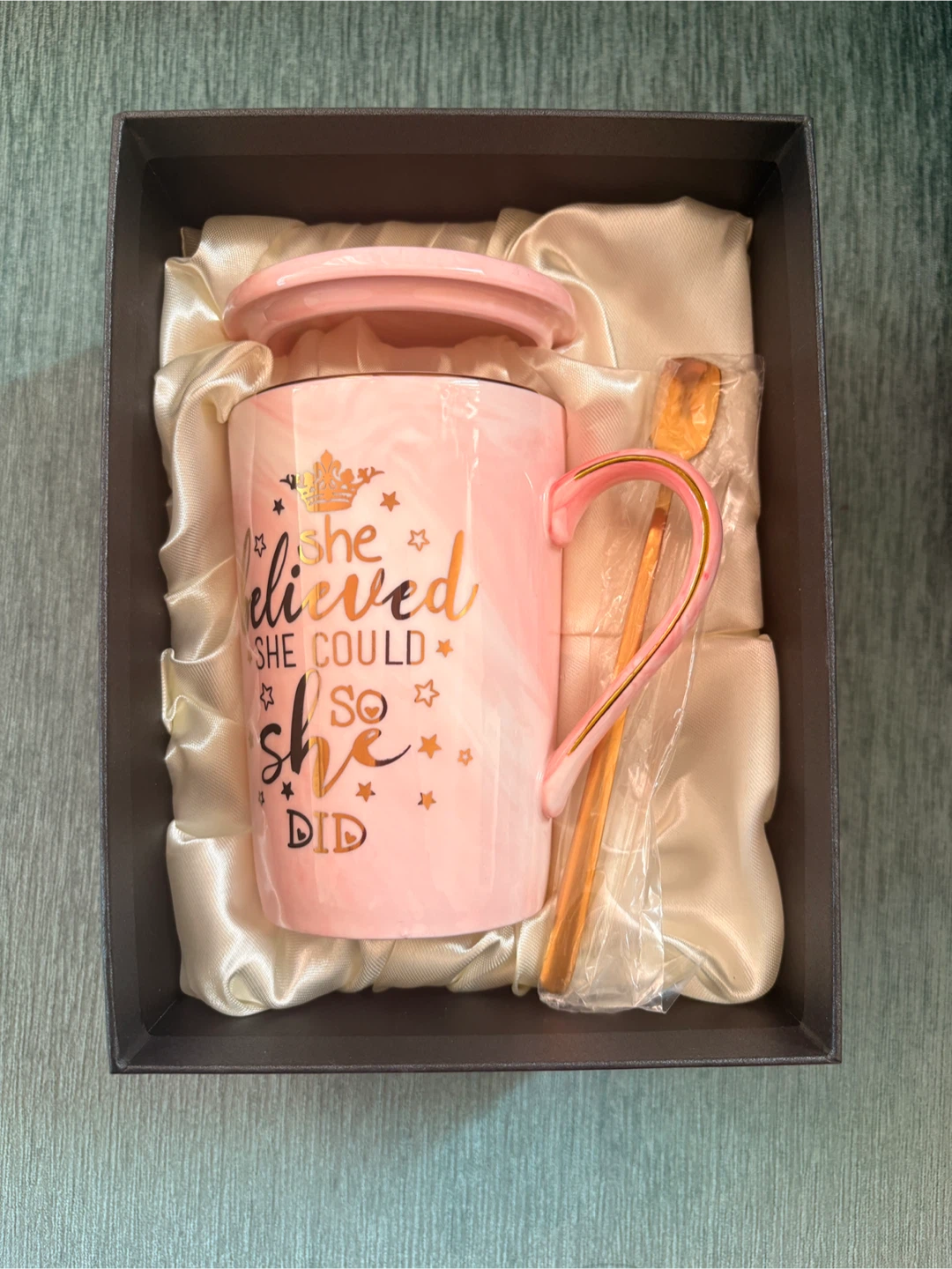 pink mug, lid, and spoon. - photo 2