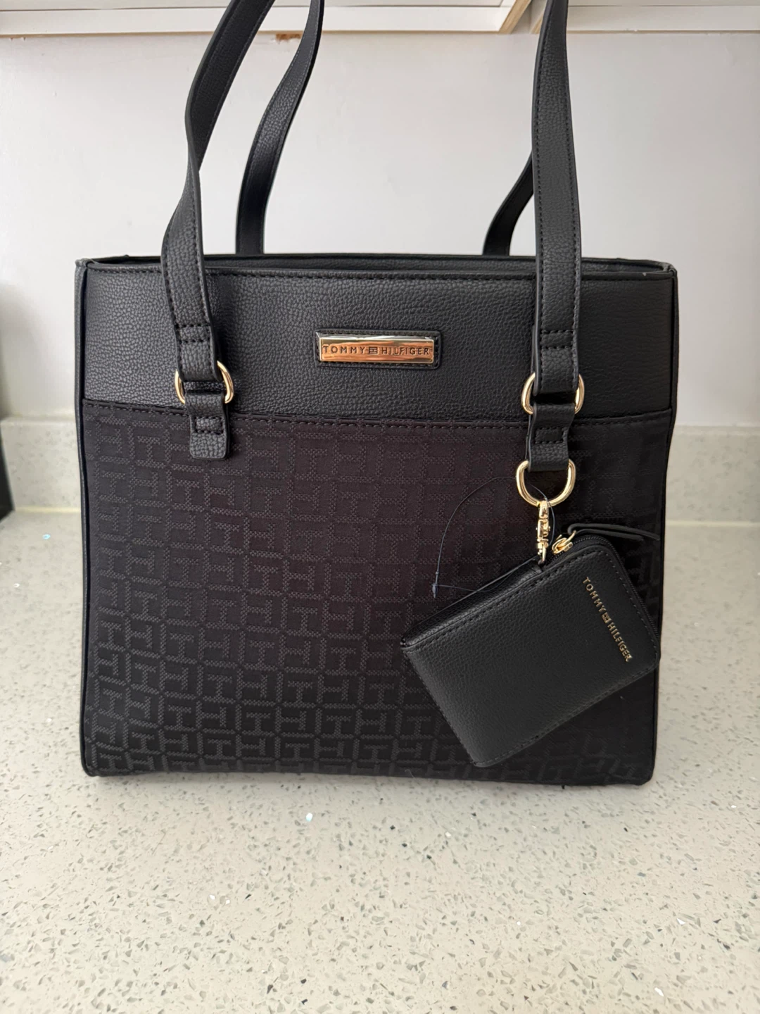 Tommy Hilfiger Black Tote Bag with Matching Pouch