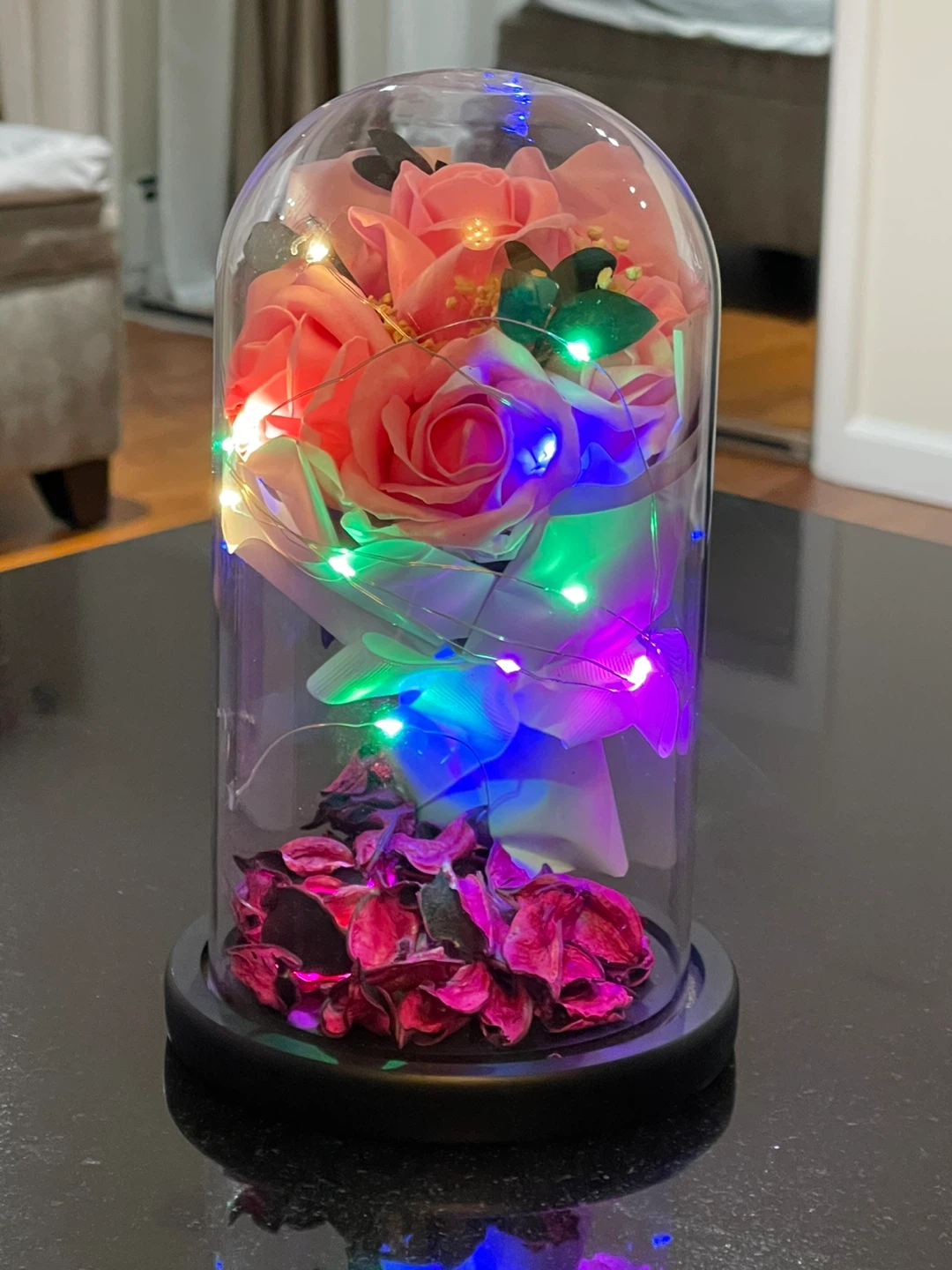 Preserved Roses in Glass Dome with LED Lights - photo 2