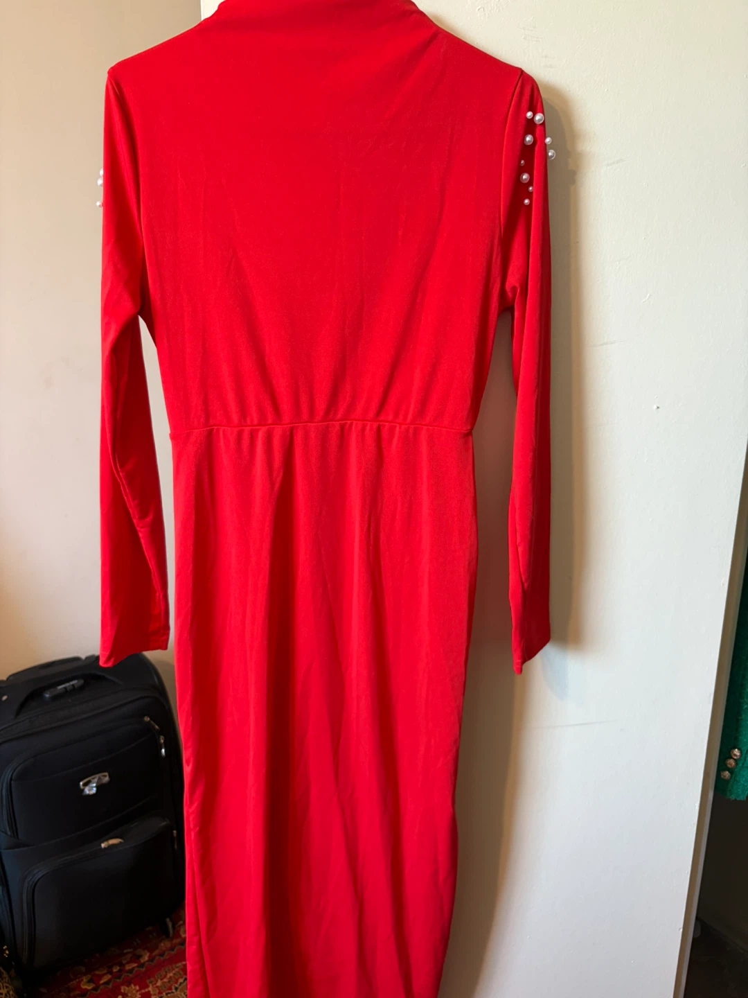 Women's Red Pearl Embellished Long Sleeve Dress - photo 2