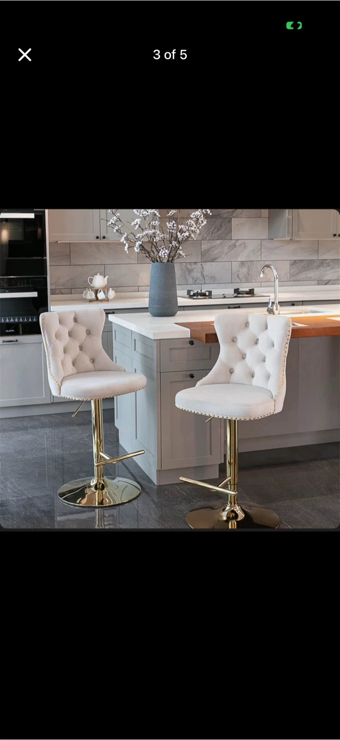 Bar Stool - Tufted, Beige Velvet with Studs - photo 4