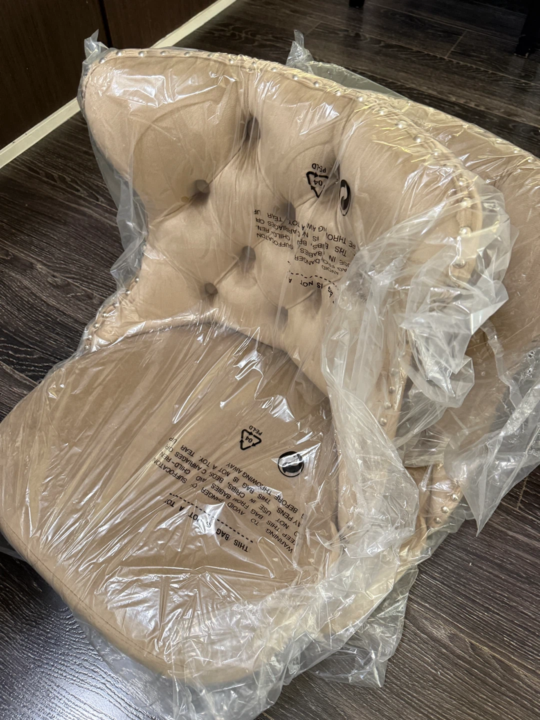 Bar Stool - Tufted, Beige Velvet with Studs - photo 3