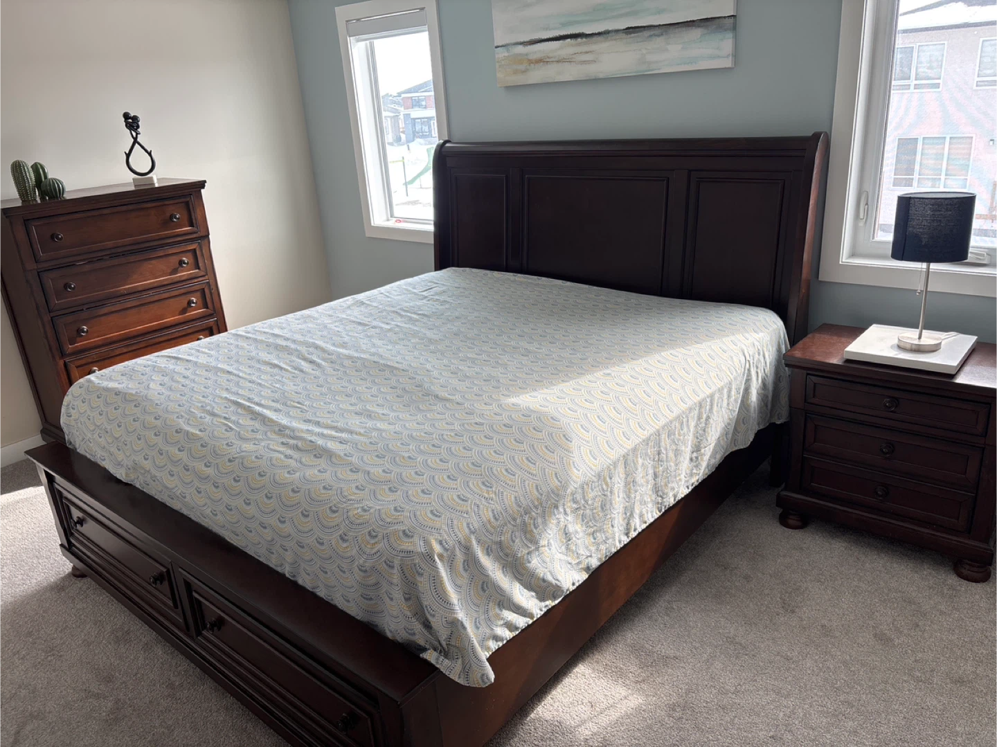 Dark Wood King Size Bedroom Set with mattress
