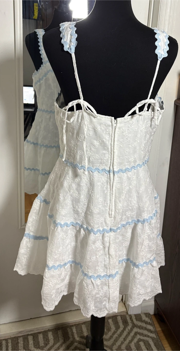Altar'd State White & Blue Lace Trim Mini Dress XL - photo 4