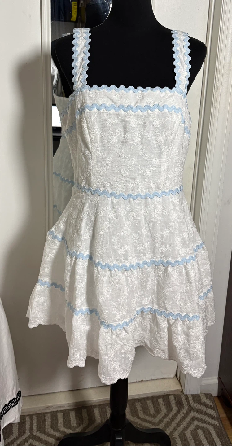 Altar'd State White & Blue Lace Trim Mini Dress XL - photo 2