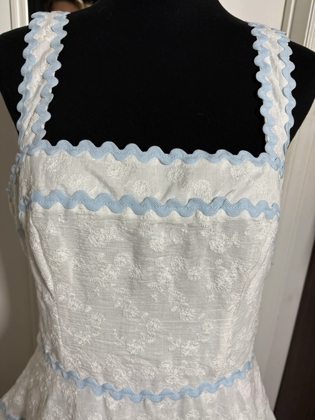Altar'd State White & Blue Lace Trim Mini Dress XL - photo 3