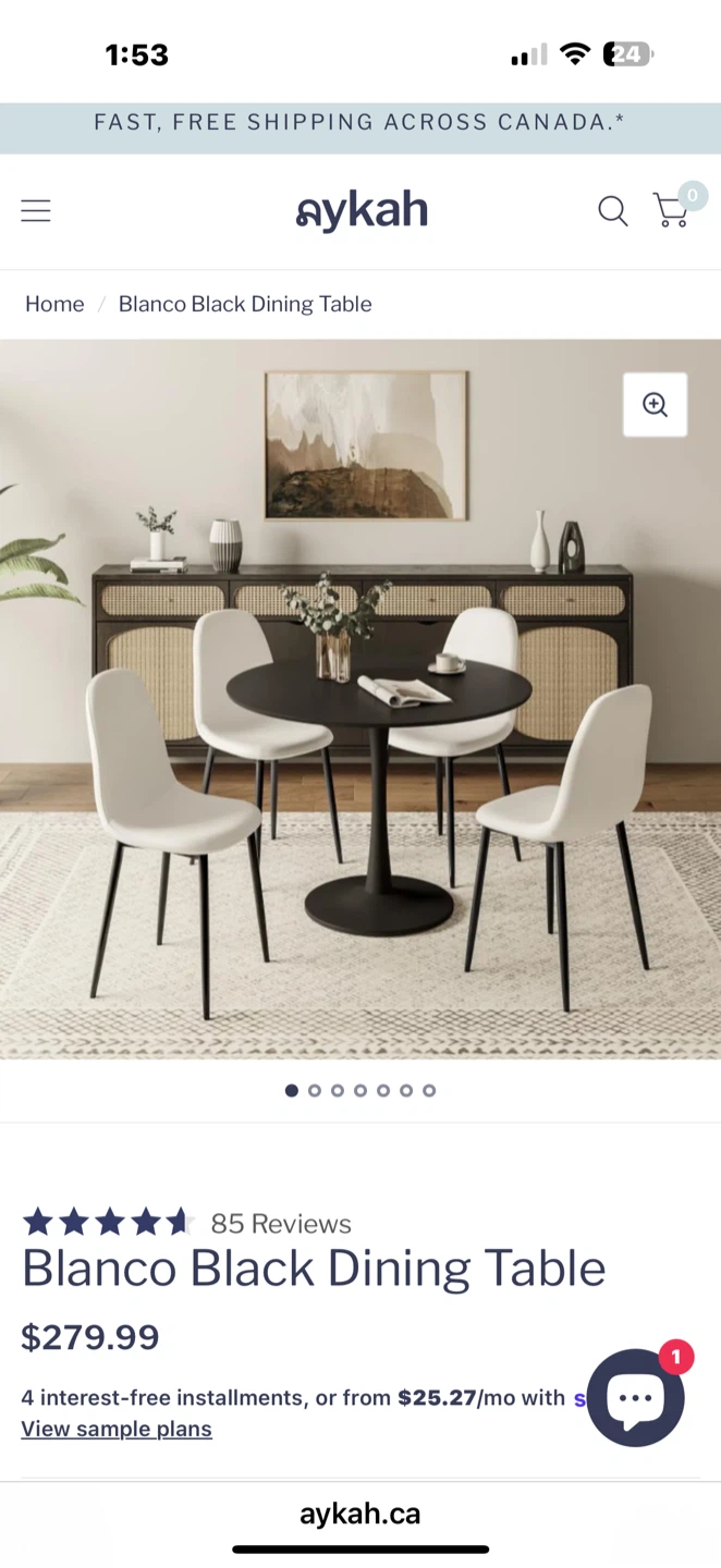 Aykah Blanco Black Dining Table