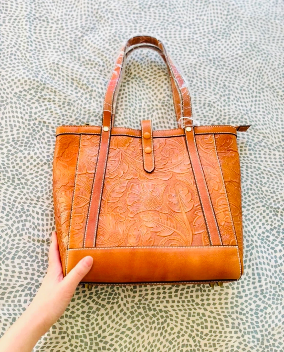 Brown Embossed Leather Tote Bag, brand new!